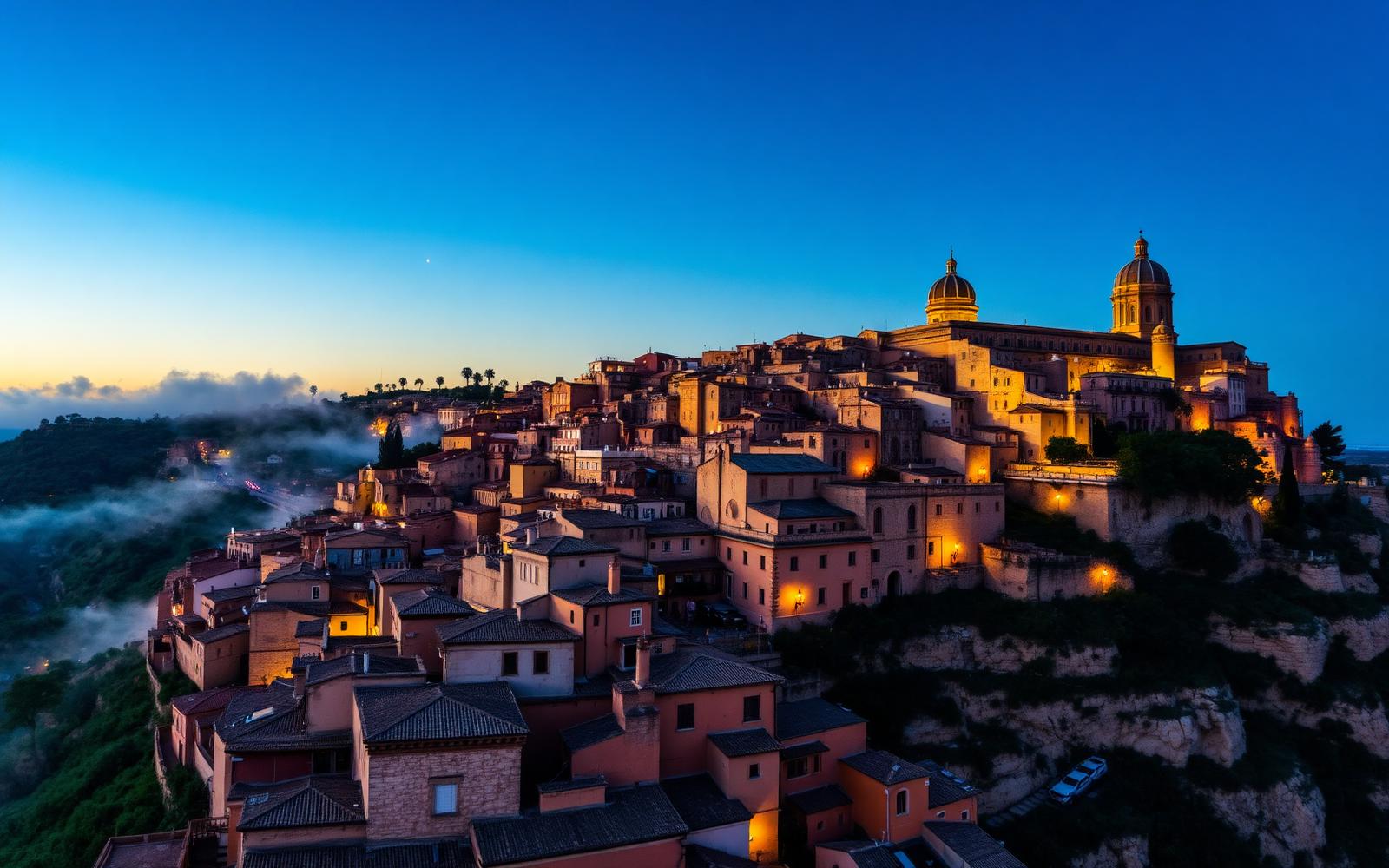 Vista aerea di Ragusa Ibla al tramonto